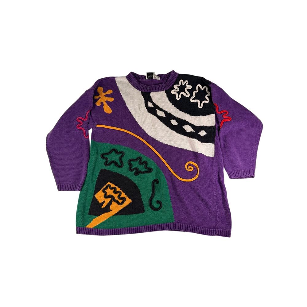 Vintage 80s/90s Abstract Pop Art Knit Sweater – Colorful Maximalist Sweater